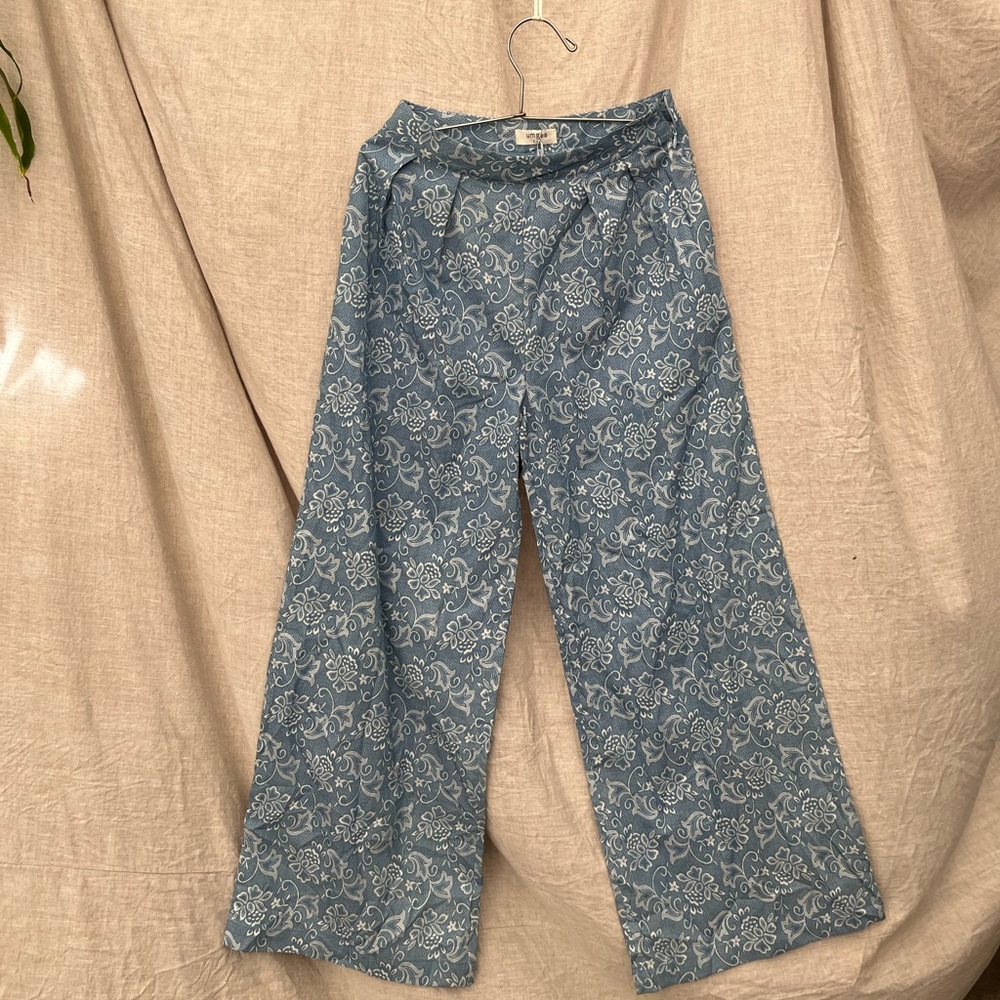 Light Denim Palazzo Print Pants